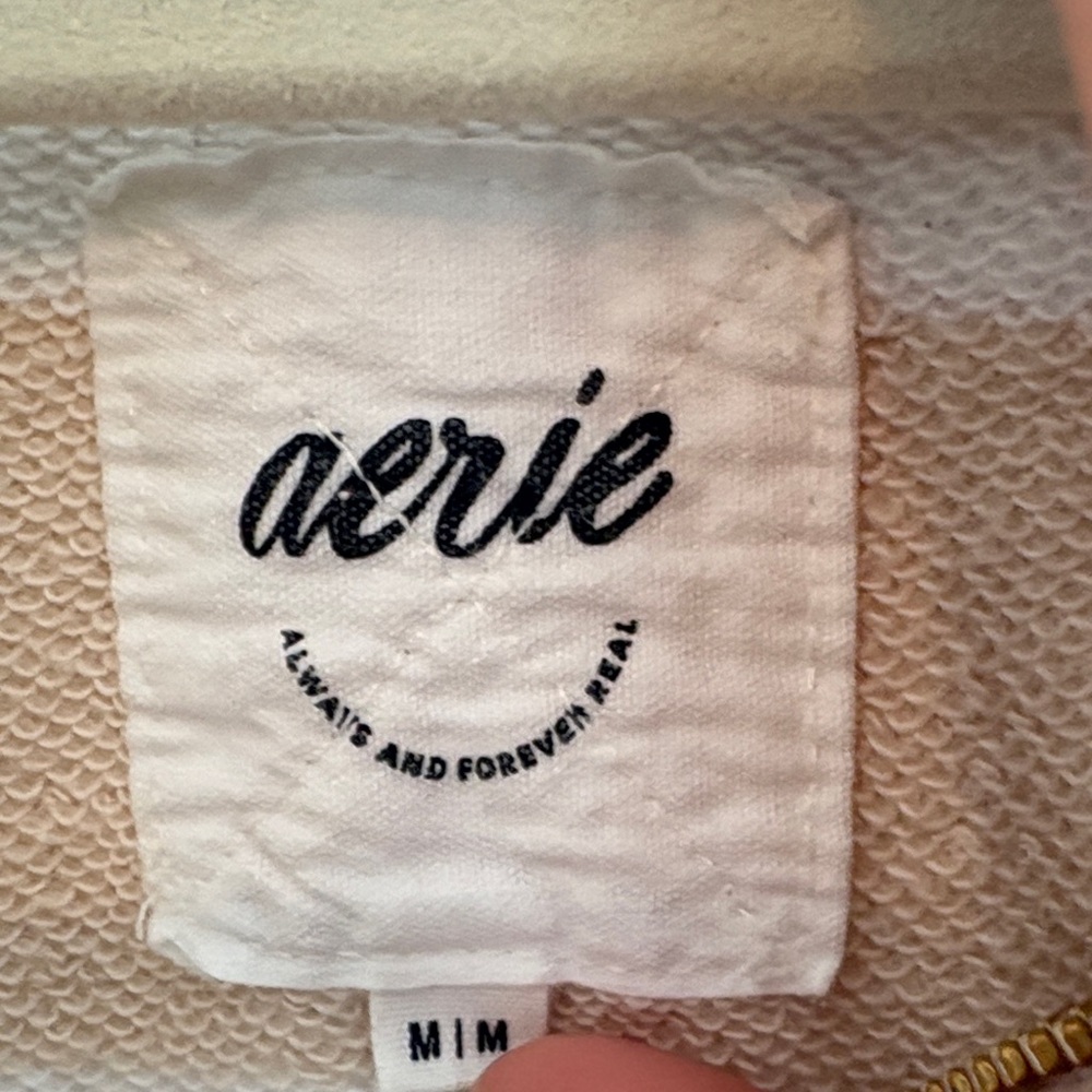 aerie Cream Textured Sweater with Navy Logo - Picture 2 of 4